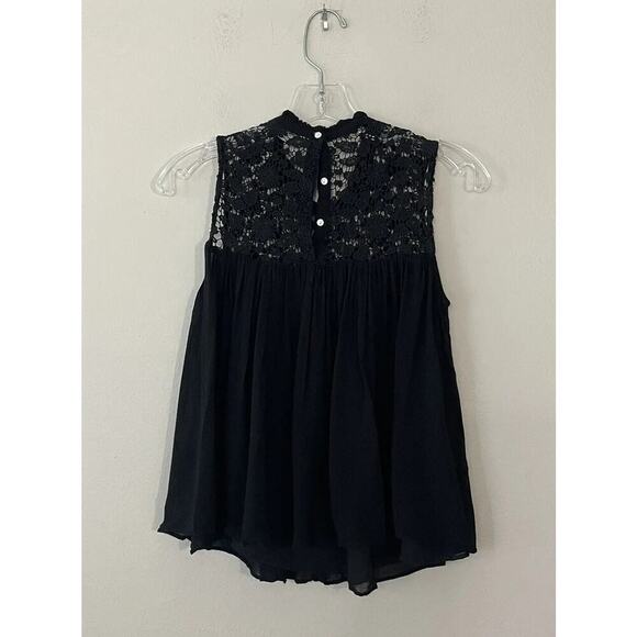 Zara Trafaluc Medium Sleeveless Black Crop Boho Top Crochet Detail Sheer Hippie - Picture 3 of 7